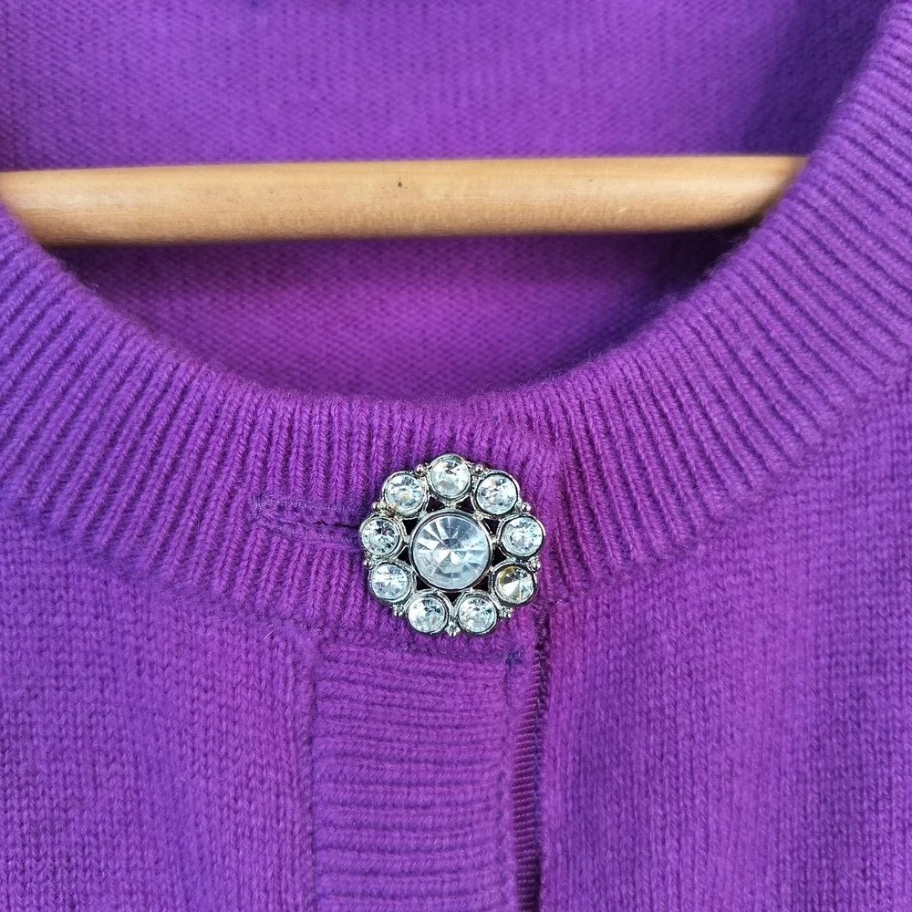 Kate Spade Wool Cashmere Cardigan Small Womens Rhinestone Button Preppy Purple